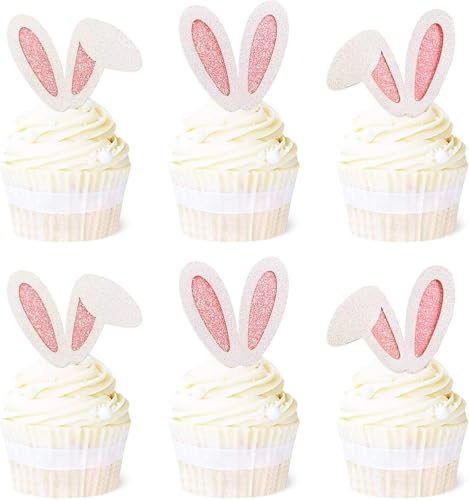 12 Stück Hasenohren Cupcake Topper, Hasenohren Tortendeko Ostern, Glitzer Ostern Kuchen Deko, Muffin Deko, für Ostern Kaninchen Thema Baby Dusche Kinder Geburtstag Party (C) von LUYANFX