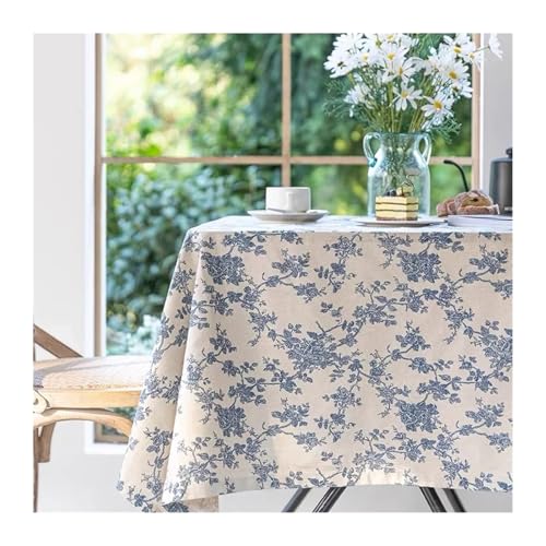 LUYSGBXR Tischdecke Florale Tischdecken, Retro-Baumwoll-Leinen-Couchtisch, Esszimmer-Abdeckung, Tischdecke, Picknick-Matte, Fotohintergrund, Stoff, Raumdekoration(Edge curl,110X170cm) von LUYSGBXR