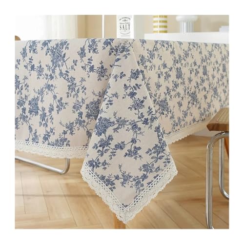 LUYSGBXR Tischdecke Florale Tischdecken, Retro-Baumwoll-Leinen-Couchtisch, Esszimmer-Abdeckung, Tischdecke, Picknick-Matte, Fotohintergrund, Stoff, Raumdekoration(Lace Edge,100X140cm) von LUYSGBXR