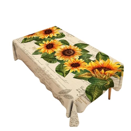 LUYSGBXR Tischdecke Rechteckige Sonnenblumen-Tischdecken, gelbe Blumen, Blätter, Bedruckte Tischdecke for Bauernhaus, Urlaub, Hochzeit, Party, Esstisch-Dekoration(01,100x160cm) von LUYSGBXR