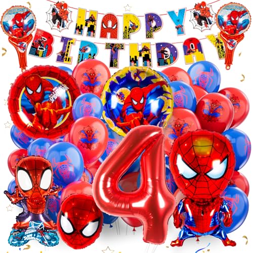 luftballon 4.Spider-Man geburtstag | geburtstagsdeko Mädchen junge 4 jahr, Happy Birthday Dekoration Banner Karikatur Marvel ballons deko von LUZBABDOE