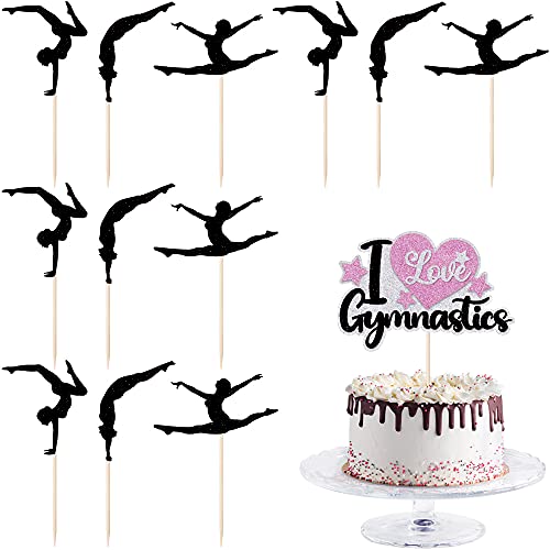 LVEUD 13-teiliges Set Glitzer Gymnastik Cupcake Dekoration Schwarz Silber Rosa Turnerin Mädchen Kuchen Topper Gym Thema Babyparty Geburtstag Party Kuchen Dekoration von LVEUD