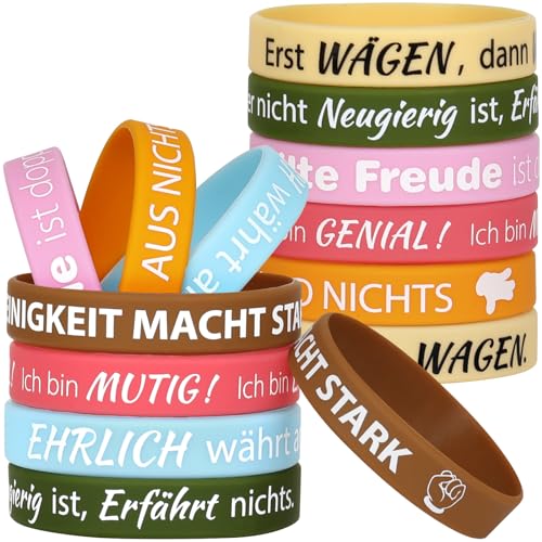 LVNRIDS 14 Stück Motivationsarmbänder auf Deutsch 8 inch Inspirierende Silikon Armband für Jugendliche und Erwachsene, Mutmacher Geschenke Motivierende Silikonarmband Party Mitgebsel von LVNRIDS