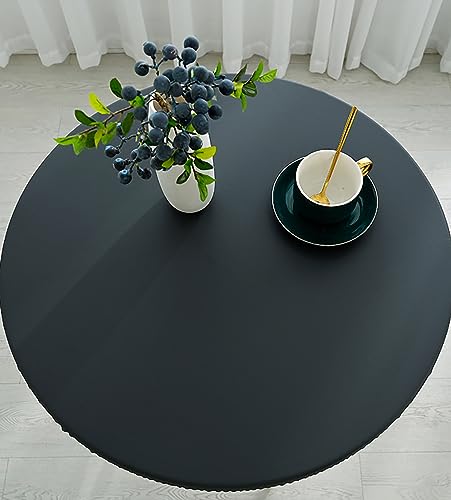 Schaffell Tischdecke PU Einfarbig Tischdecke Rund Leder Ölbeständig Fleckschutz Kaffetisch Tischdecke Elastisch Tischdecken Tischdecken Pflegeleicht-dunkelgrau-120cm(47' Round) von LVTFCO