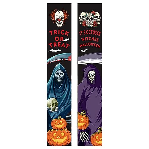 LVUNZJCA Halloween Banner Hängendes Banner, Halloween-Skelett-Paar, Türvorhang-Dekoration Halloween Türbanner von LVUNZJCA