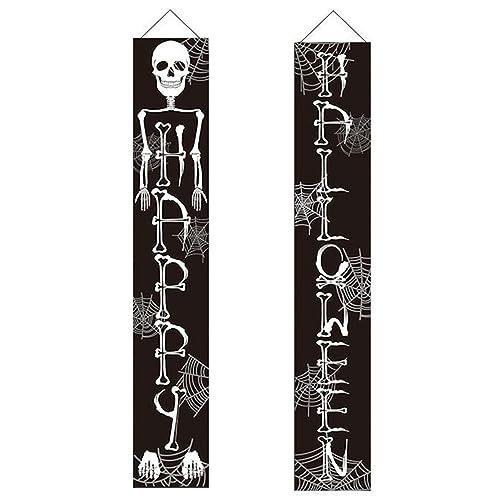 LVUNZJCA Halloween Banner Halloween Couplet Banner Totenkopf Hintergrundbanner Halloween Türbanner von LVUNZJCA