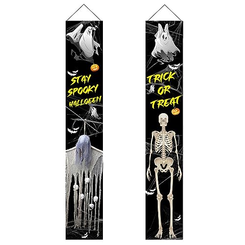 LVUNZJCA Halloween Banner Halloween Gruseliges Skelett Couplet Gruseliges Party-Dekor-Banner Halloween Türbanner von LVUNZJCA