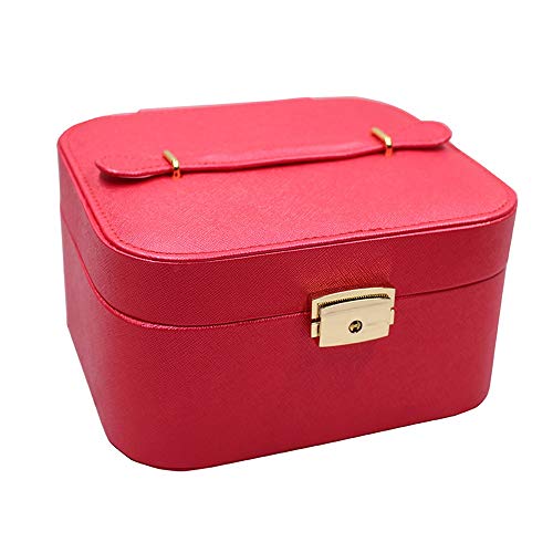 LVUNZJCA Schmuckschatulle Leder Schmuck Fall Craft Storage Box Anzeigen-Aufbewahrungsbehälter Halskette Ring Lagerung Schmuck Storage Box Red für Kommode, Schlafzimmer von LVUNZJCA