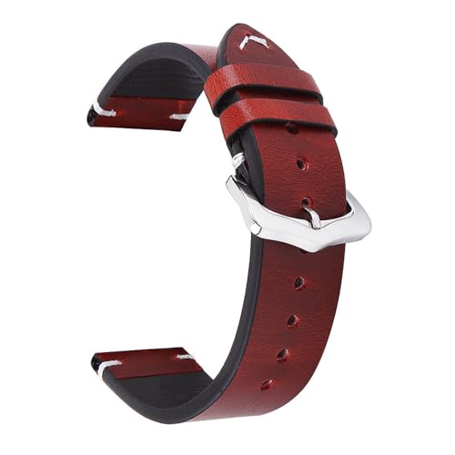 LVUNZJCA Uhrenarmbänder aus Leder Lederband Ölwachs Vintage Rindslederband Herren Businessband Schnellverschluss(rot,21mm) von LVUNZJCA