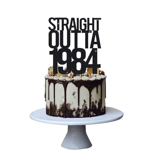 Straight Outta 1984 Tortenaufsatz für 40. Geburtstag für Männer und Frauen, lustige 40 und fabelhafte Dekoration, handgefertigt, Schwarz von LVUPKFF