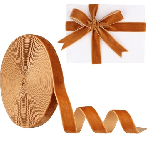 1,6 cm Samtband, 9,1 m, LVYOUIF einseitiges Samtband, perfekt für Weihnachtsbäume, Geschenkverpackungen, Blumensträuße, Hochzeitsdekoration und Bastelarbeiten, Kupfer-104 von LVYOUIF