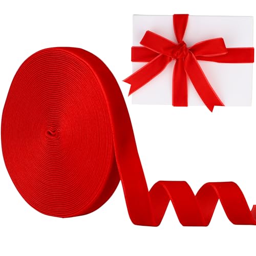 1,6 cm Samtband, 9,1 m, LVYOUIF einseitiges Samtband, perfekt für Weihnachtsbäume, Geschenkverpackungen, Blumensträuße, Hochzeitsdekoration und Bastelarbeiten, Rot - 131 von LVYOUIF