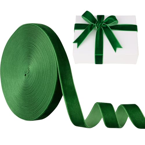 LVYOUIF Samtband, 1,6 cm, einseitig, perfekt für Weihnachtsbäume, Geschenkverpackungen, Blumensträuße, Hochzeitsdekoration und Bastelarbeiten, Grün, 60 von LVYOUIF