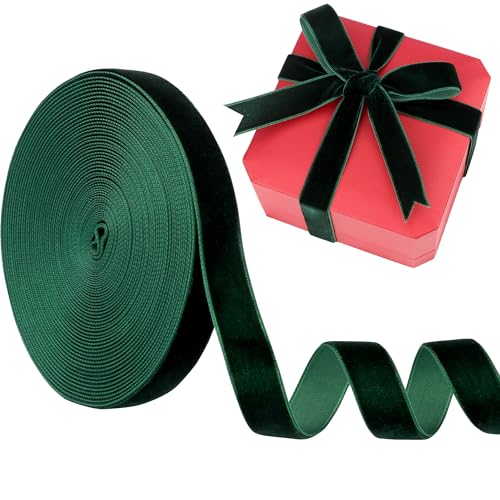 LVYOUIF Samtband, einseitig, 1,6 cm, perfekt für Weihnachtsbäume, Geschenkverpackungen, Blumensträuße, Hochzeitsdekoration und Bastelarbeiten, Dunkelgrün - 165 von LVYOUIF