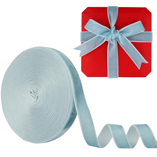 LVYOUIF Samtband, einseitig, 1,6 cm, perfekt für Weihnachtsbäume, Geschenkverpackungen, Blumensträuße, Hochzeitsdekoration und Bastelarbeiten, Hellblau-078 von LVYOUIF