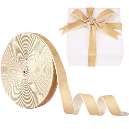 LVYOUIF Samtband, einseitig, 1,6 cm, perfekt für Weihnachtsbäume, Geschenkverpackungen, Blumensträuße, Hochzeitsdekoration und Bastelarbeiten, Khaki-102 von LVYOUIF