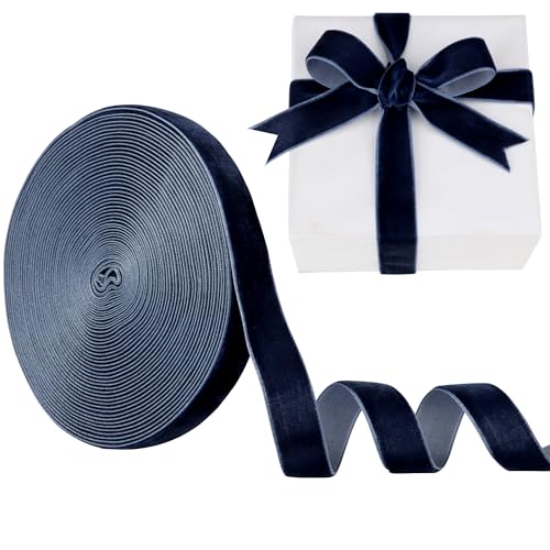 LVYOUIF Samtband, einseitig, 1,6 cm, perfekt für Weihnachtsbäume, Geschenkverpackungen, Blumensträuße, Hochzeitsdekoration und Bastelarbeiten, Marineblau, 195 cm von LVYOUIF