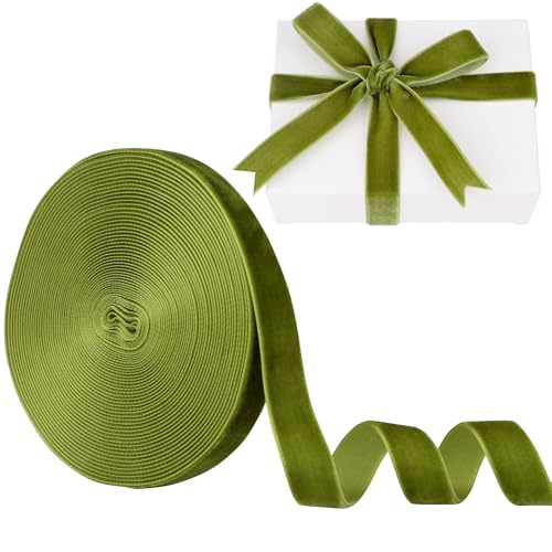 LVYOUIF Samtband, einseitig, 1,6 cm, perfekt für Weihnachtsbäume, Geschenkverpackungen, Blumensträuße, Hochzeitsdekoration und Bastelarbeiten, Moosgrün, 153 von LVYOUIF