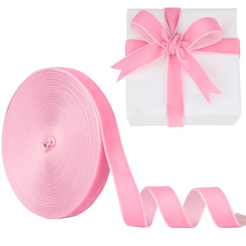 LVYOUIF Samtband, einseitig, 1,6 cm, perfekt für Weihnachtsbäume, Geschenkverpackungen, Blumensträuße, Hochzeitsdekoration und Bastelarbeiten, Rosa, 10 Stück von LVYOUIF