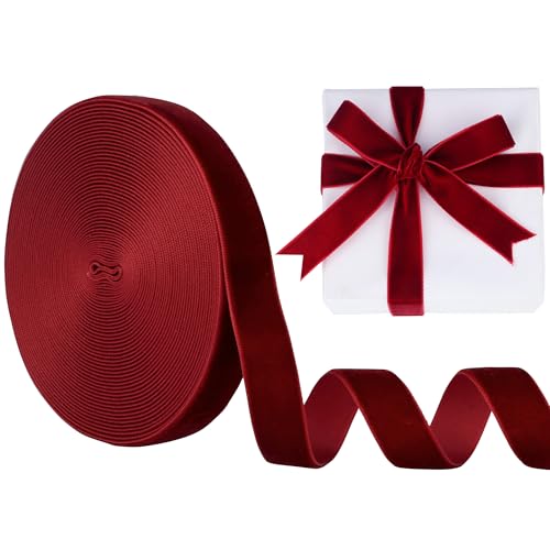 LVYOUIF Samtband, einseitig, 1,6 cm, perfekt für Weihnachtsbäume, Geschenkverpackungen, Blumensträuße, Hochzeitsdekoration und Bastelarbeiten, Wein-239 von LVYOUIF