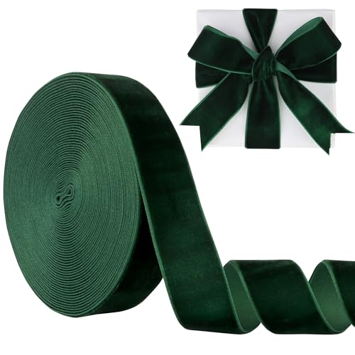 LVYOUIF Samtband, einseitig, 2,5 cm, perfekt für Weihnachtsbäume, Geschenkverpackungen, Blumensträuße, Hochzeitsdekoration und Bastelarbeiten, Dunkelgrün, 165 von LVYOUIF