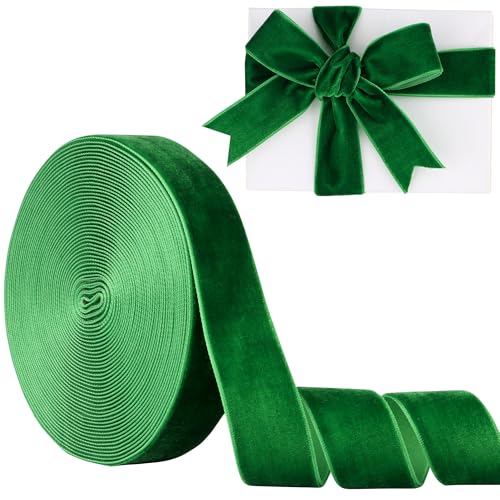 LVYOUIF Samtband, einseitig, 2,5 cm, perfekt für Weihnachtsbäume, Geschenkverpackungen, Blumensträuße, Hochzeitsdekoration und Bastelarbeiten, Grün, 60 von LVYOUIF