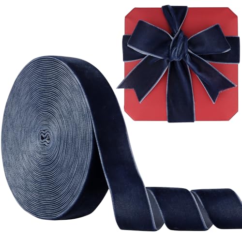 LVYOUIF Samtband, einseitig, 2,5 cm, perfekt für Weihnachtsbäume, Geschenkverpackungen, Blumensträuße, Hochzeitsdekoration und Bastelarbeiten, Marineblau, 195 von LVYOUIF