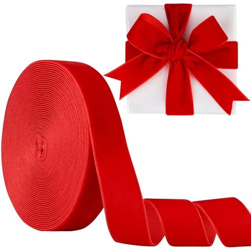 LVYOUIF Samtband, einseitig, 2,5 cm, perfekt für Weihnachtsbäume, Geschenkverpackungen, Blumensträuße, Hochzeitsdekoration und Bastelarbeiten, Rot, 131 von LVYOUIF