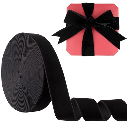 LVYOUIF Samtband, einseitig, 2,5 cm, perfekt für Weihnachtsbäume, Geschenkverpackungen, Blumensträuße, Hochzeitsdekoration und Bastelarbeiten, Schwarz-03 von LVYOUIF