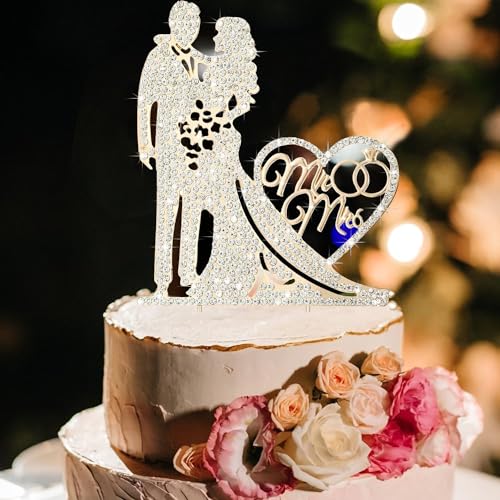 Cake Topper Hochzeit tortendeko Hochzeitstorte Topper mit Strass Mr & Mrs Deko Hochzeit Torte für Mädchen Hochzeit Jahrestag Geburtstag Partei (Gold 01) von LWAIX