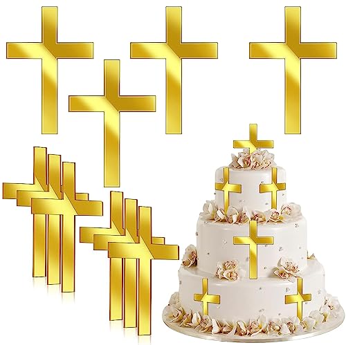 LWAIX Kreuz für Tortendeko Cake Topper Kreuz Gold Tauf Torte Deko Acryl Kuchen Dekoration Taufe 10 x 7cm für Hochzeit Geburtstag Party Kommunion (10STK) von LWAIX