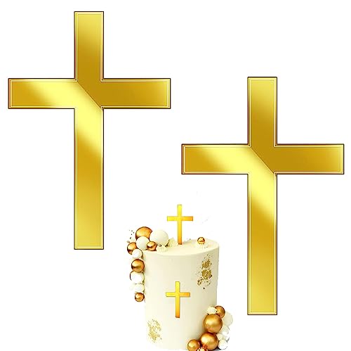 LWAIX Kreuz für Tortendeko Cake Topper Kreuz Gold Tauf Torte Deko Acryl Kuchen Dekoration Taufe 10 x 7cm für Hochzeit Geburtstag Party Kommunion (2STK) von LWAIX