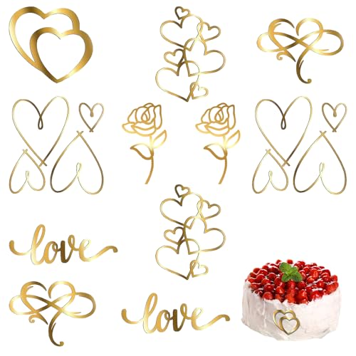 LWAIX Kuchen Deko Acryl 12Stk Torten Deko Herzform Cake Topper Hochzeit Tortendeko Gold für Mädchen Hochzeit Jahrestag Geburtstag Partei von LWAIX