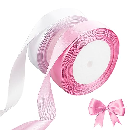 22m Satinband Geschenkband 20mm Breit, Seidenband Schleifenband Satin Dekoband Geschenkverpackung Deko Band Stoffband für Halloween Weihnachten Hochzeit Taufe Geburtstag DIY-Handwerk (Weiß & Rosa) von LWMLWM