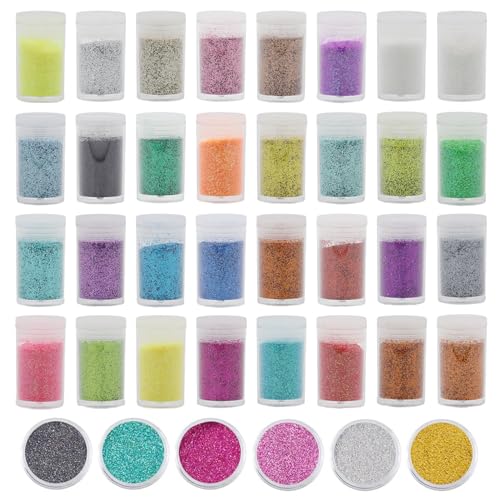 32 Farben Glitzerpulver Set, Glitzer Pulver Glitter Bunte Glitzerpuder zum Basteln Glitzer für Dekoration, Karten, Papier, Masquerade, Nagelkunst von LWMLWM