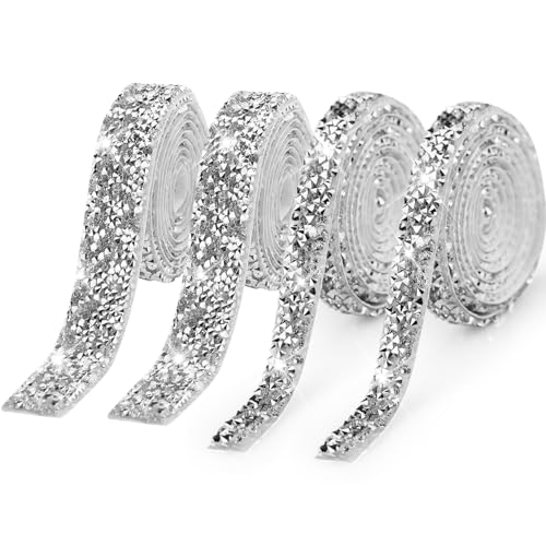 4 Rollen Diamantband selbstklebend kristall Strass Diamant Band Glitzerband Silber Strassband Deko Strasssteine Band Glitzersteine für Hochzeit Geburtstag DIY Dekoration (Silber, 10mm & 20mm) von LWMLWM