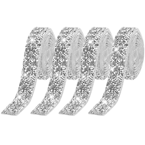 4 Rollen Diamantband selbstklebend kristall Strass Diamant Band Glitzerband Silber Strassband Deko Strasssteine Band Glitzersteine für Hochzeit Geburtstag DIY Dekoration (Silber, 20mm) von LWMLWM