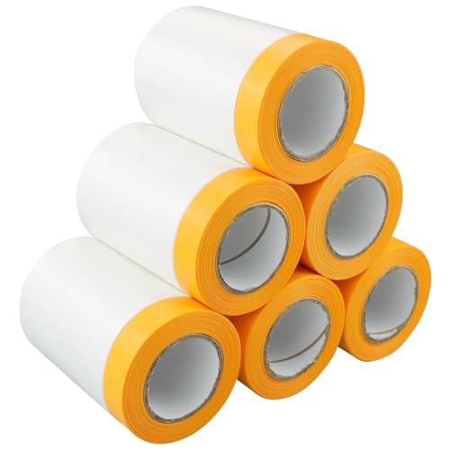 6 Rollen Abdeckfolie Klebeband mit Folie 55cm*20M Klebeband mit Transparent AbdeckFolie Goldband Masker Tape Malerkrepp zum Staubschutz Abdeckfolie Selbstklebende Malerfolie Malerband UV Beständig von LWMLWM