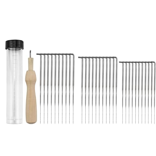 Filznadeln Set, 35 Pcs 3 Größen Filzen Nadeln mit Filz Holzgriff Werkzeug und 1 Transparente Flasche, Filzen Starter Bausatz, Anfänger Filzstich Stanzwerkzeug von LWMLWM