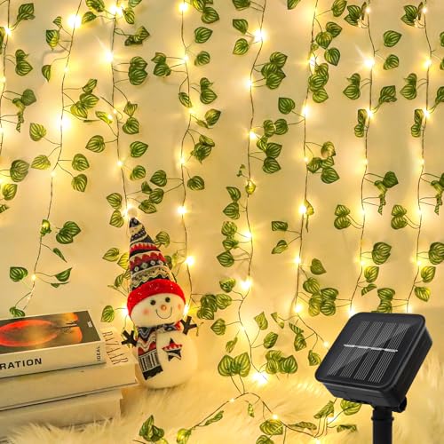 10M Efeu Künstlich Efeu Lichterkette,Solar Lichterkette Aussen mit 8 Modi,Künstlich Efeugirlande mit 100 LEDs Lichterketten Vorhang,Efeu Vorhang Led Efeu Solarlichterkette für Garten, Balko, Partys von LWMTT