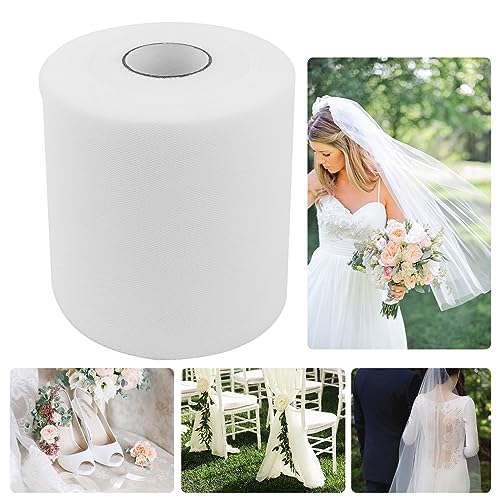 15cm x 91m Tüllstoff Rolle Weiß, Hochzeit Dekoration Tüll Polyester Rolle Dekostoff Tüll Dekoband Tüll Tischband für DIY Handwerk Bogen Party Deko für Hochzeitsstühle, Ornamente, Geschenkverpackungen von LWMTT