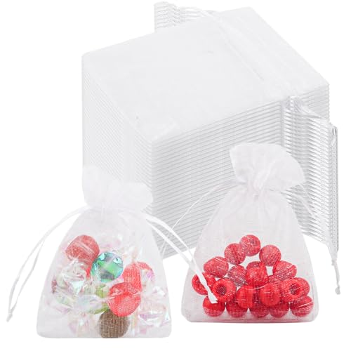 LWMTT 100 Stück organzasäckchen 7x9 cm,Weiß geschenksäckchen, kleine säckchen zum befüllen，Weihnachten Bonbonsbeutel, Schmuckbeutel, Geschenkbeutel für Party Geburtstag Hochzeit Festival von LWMTT