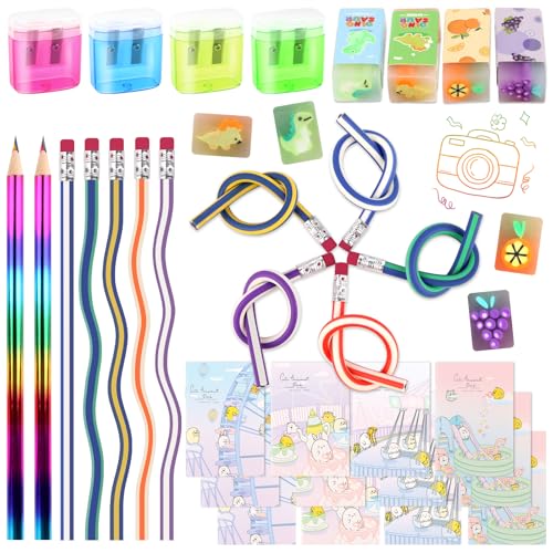 LWMTT 27 Stück Schulanfang Set,Einschulung Geschenk, schulanfang mädchen, Biegebleistifte, Bleistiftspitzer, Radiergummi, Notizbuch,Kinder Party Mitgebsel von LWMTT