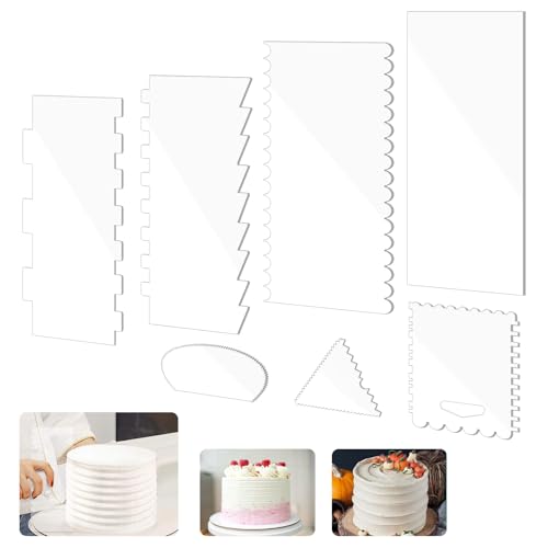 LWMTT 7 Stück Kuchenschaber Acryl Tortenspachtel Klares Kuchen Creme Spachtel Set mit Streifenrand Kuchenschaber Torten Schaber für Backen Werkzeuge Küche Backen DIY von LWMTT