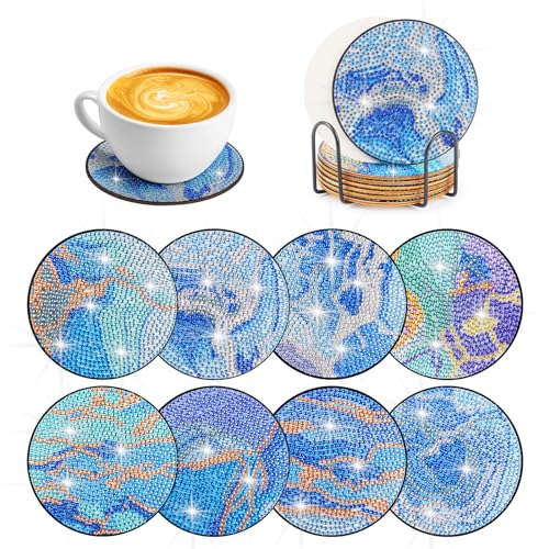 LWMTT 8 Stück DIY Diamond Painting Untersetzer mit Halter Untersetzer Diamond Painting Diamant Tassenuntersetzer Diamond Painting Wiederverwendbare für Kinder Erwachsene Anfänger von LWMTT