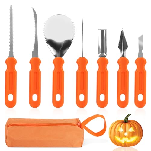 LWMTT Halloween Kürbis Schnitzset, 7 Stück Schnitzen Set,Halloween Kürbis Schnitzset kürbis schnitzset kinder mit Tragetasche Halloween Deko DIY Zubehör kürbis schnitzset profi kürbis-schnitzset von LWMTT