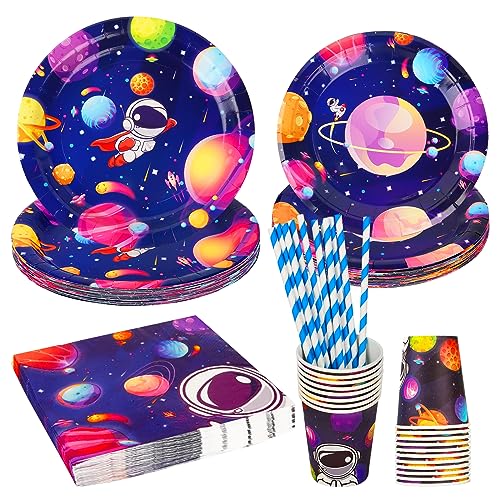 Weltraum Partygeschirr Kindergeburtstag, Weltraum Astronaut Geburtstag Partygeschirr Set mit Weltraum Papierteller Papierbecher Servietten Geburtstag Deko für Kinder (120Stück) von LWMTT