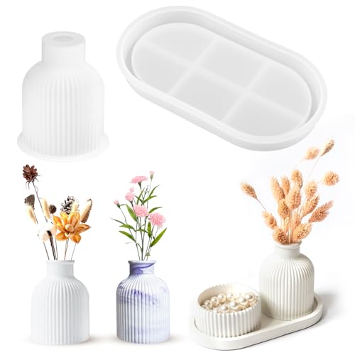 Vase Silicone Mould,2 Stücke Vase Silikonform,DIY Vases Resin Formen,Handgefertigte Silikonform,Epoxidharz Formen Moulds, Vase Formen für Zur Herstellung von Vasen (Vase+ Paletten) von LWMTT