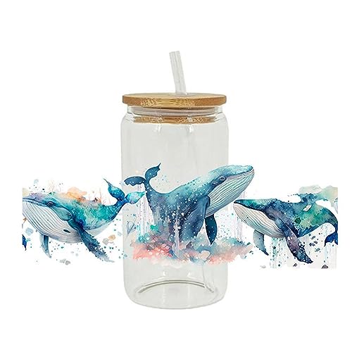 UV DTF Cup Wrap, 1/6 Blatt UV DTF Transfer Aufkleber für 473 ml Glasbecher, Save The Ocean UV-DTF Transfer, Cartoon Delphin Turtle Waterproof Rub on Transfers Stickers, Marine Animals DIY Bottle von LWPEM