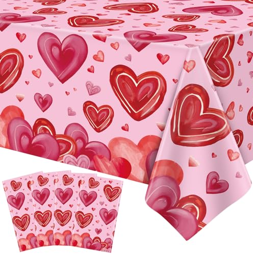 4 Pack Valentinstag Tischdecke Valentinstag Liebe Herz Tischdecke für Rechteck 51 x 86in wasserdicht Kunststoff Tischdecke für Valentinstag Party Supplies, Muttertag Dekoration (pink) von LWYGEGJO